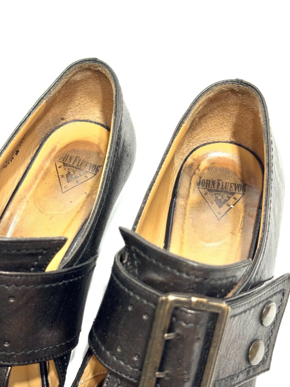 John Fluevog Pilgrim Leather Shoes Pointed Toe Buckle Low Heel Witchy Steampunk - Picture 4 of 16